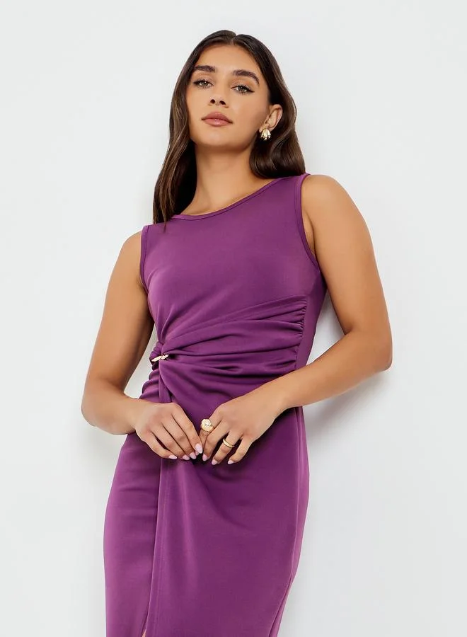 Women Purple Sleeveless Bodycon Midi Dress